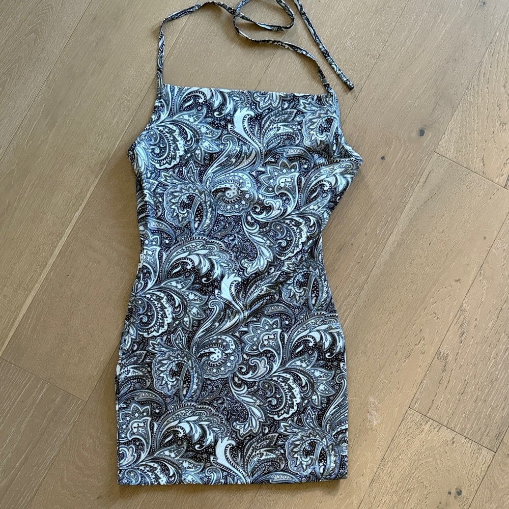 12th Tribe Black and White Paisley Mini Dress